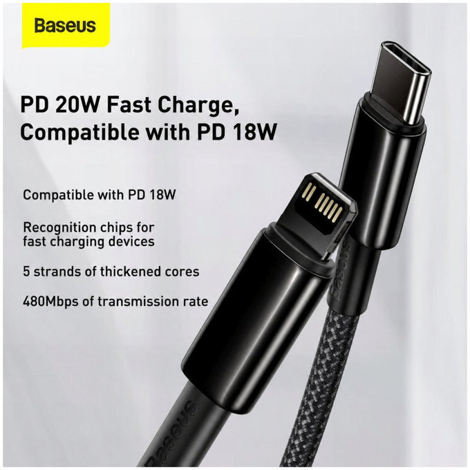 Baseus - Kábel Lightning/USB-C, 1.5m, fekete
