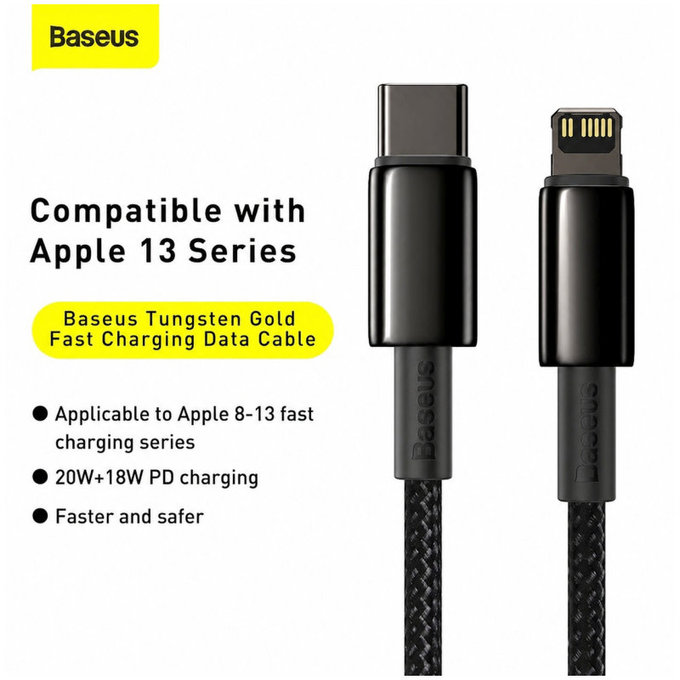 Baseus - Kábel Lightning/USB-C, 1.5m, fekete
