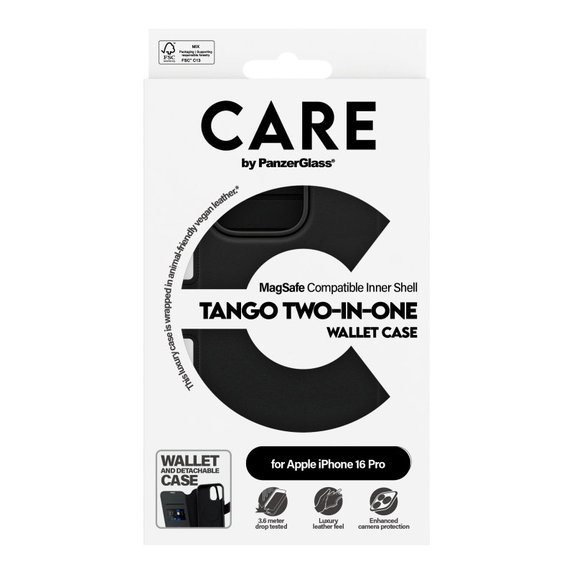 Wallet Tango Two-In-One tok MagSafe támogatással iPhone 16 Pro készülékhez, Fekete, CARE