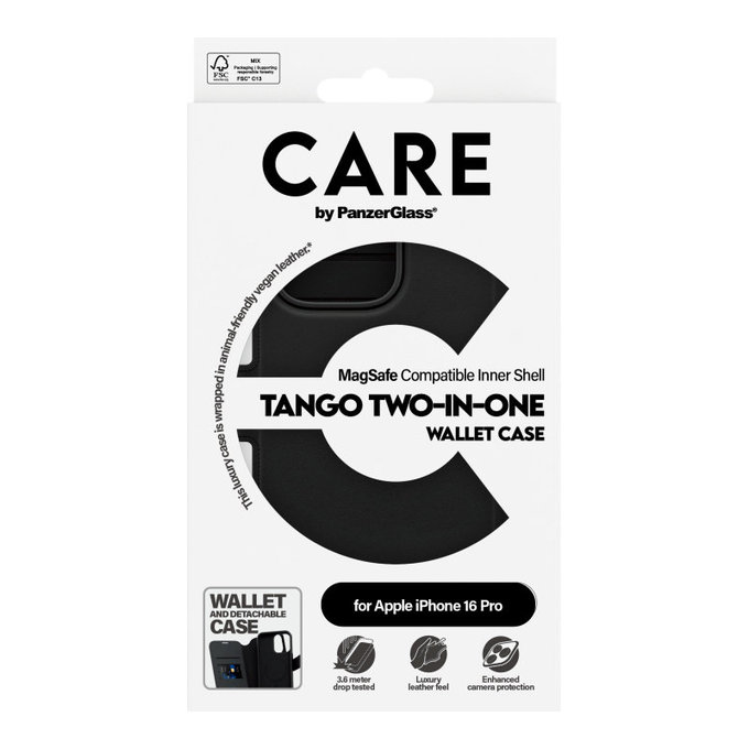 Wallet Tango Two-In-One tok MagSafe támogatással iPhone 16 Pro készülékhez, Fekete, CARE