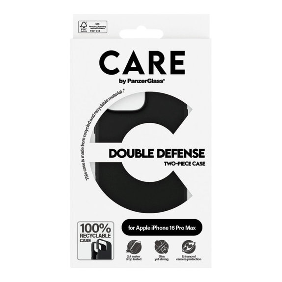Double Defense tok iPhone 16 Pro Max készülékhez, Fekete, CARE