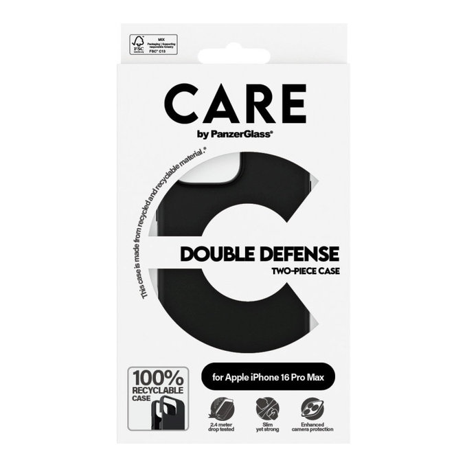 Double Defense tok iPhone 16 Pro Max készülékhez, Fekete, CARE