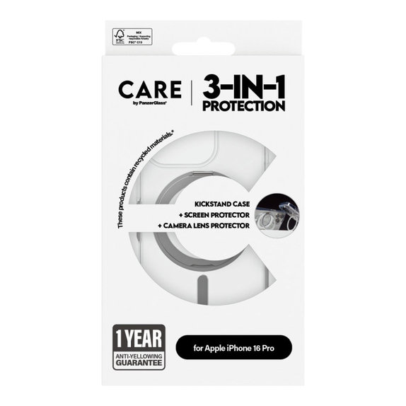 Bundle Hoops Ceramic + UWF Ceramic edzett üveg + Kickstand tok iPhone 16 Pro készülékhez, CARE
