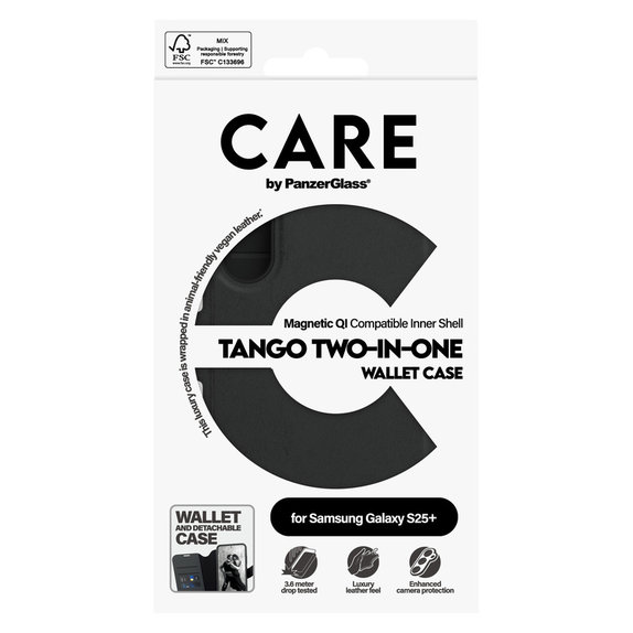 Tok Wallet Tango Two-In-One QI-val Samsung Galaxy S25+ készülékhez, Fekete, PanzerGlass