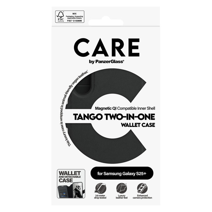 Tok Wallet Tango Two-In-One QI-val Samsung Galaxy S25+ készülékhez, Fekete, PanzerGlass