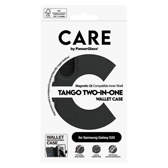 Tok Wallet Tango Two-In-One QI-val Samsung Galaxy S25 készülékhez, Fekete, PanzerGlass