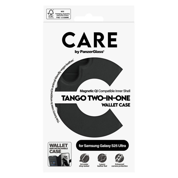 Tok Wallet Tango Two-In-One QI-val Samsung Galaxy S25 Ultra készülékhez, Fekete, PanzerGlass