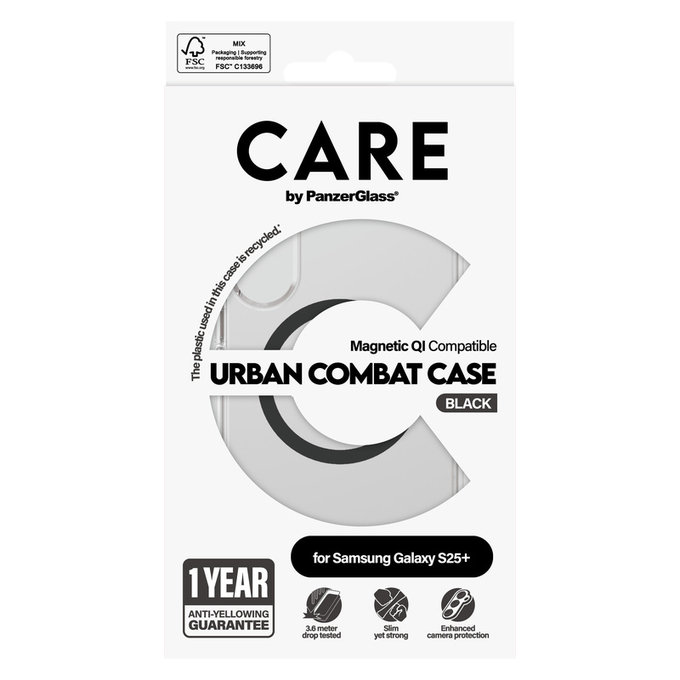 Tok Urban Combat fekete QI-val Samsung Galaxy S25+ készülékhez, Átlátszó, PanzerGlass