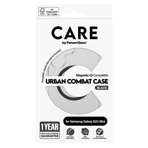 Tok Urban Combat fekete QI-val Samsung Galaxy S25 Ultra készülékhez, Átlátszó, PanzerGlass