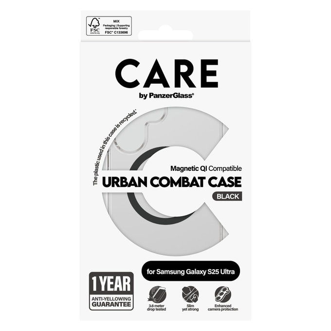 Tok Urban Combat fekete QI-val Samsung Galaxy S25 Ultra készülékhez, Átlátszó, PanzerGlass