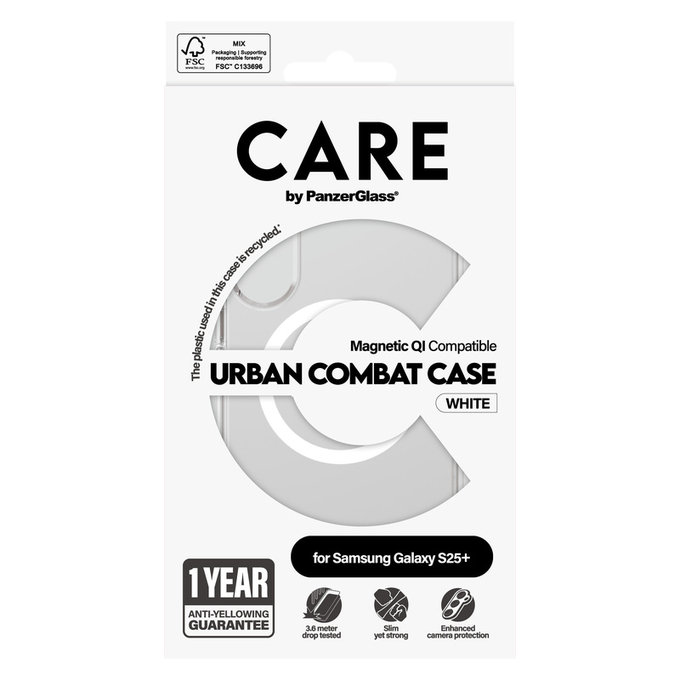 Tok Urban Combat fehér QI-val Samsung Galaxy S25+ készülékhez, Átlátszó, PanzerGlass