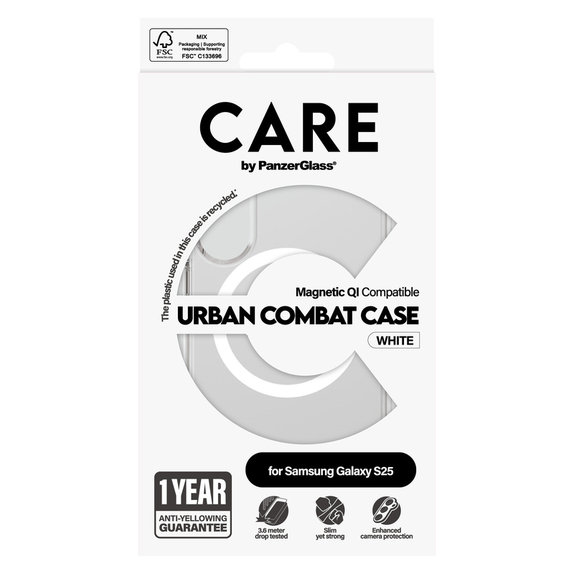 Tok Urban Combat fehér QI-val Samsung Galaxy S25 készülékhez, Átlátszó, PanzerGlass