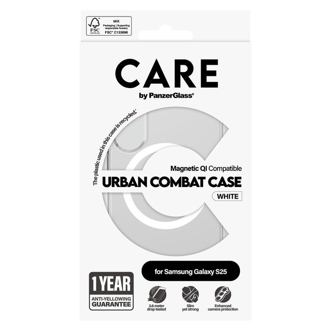 Tok Urban Combat fehér QI-val Samsung Galaxy S25 készülékhez, Átlátszó, PanzerGlass