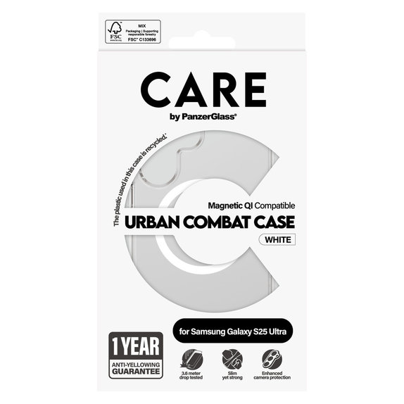 Tok Urban Combat fehér QI-val Samsung Galaxy S25 Ultra készülékhez, Átlátszó, PanzerGlass