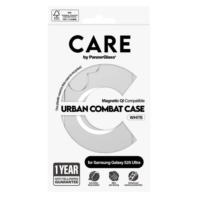 Tok Urban Combat fehér QI-val Samsung Galaxy S25 Ultra készülékhez, Átlátszó, PanzerGlass