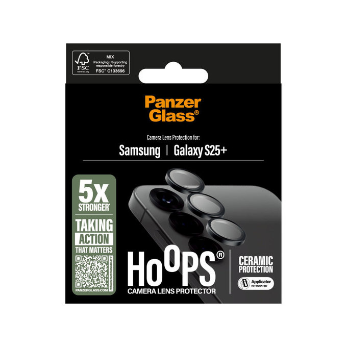 Objektívlencse védő Hoops Ceramic Samsung S25+, Fekete, PanzerGlass