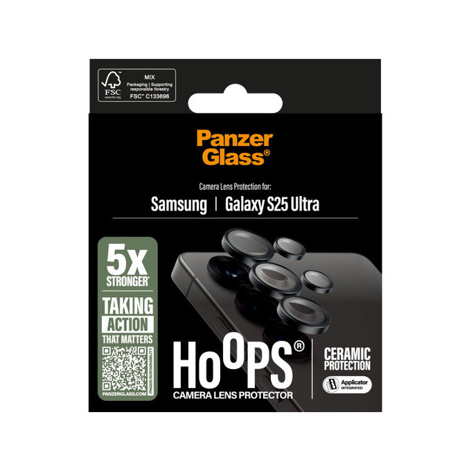 Hoops Ceramic Kameralencse-védő Samsung S25 Ultra készülékhez, Fekete, PanzerGlass