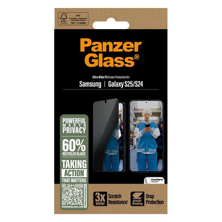 PanzerGlass - Edzett Üveg UWF Privacy az applikátorral - Samsung Galaxy S25, transparent