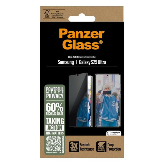 PanzerGlass - Edzett Üveg UWF Privacy az applikátorral - Samsung Galaxy S25 Ultra, transparent