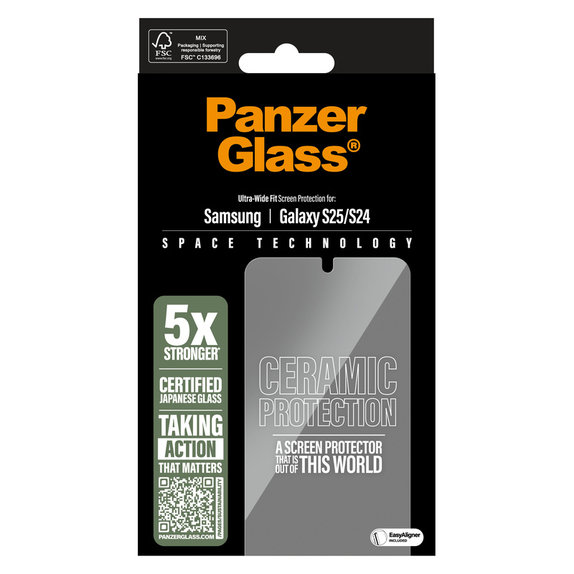 Edzett üveg UWF Ceramic applikátorral Samsung Galaxy S25 készülékhez, Átlátszó, PanzerGlass