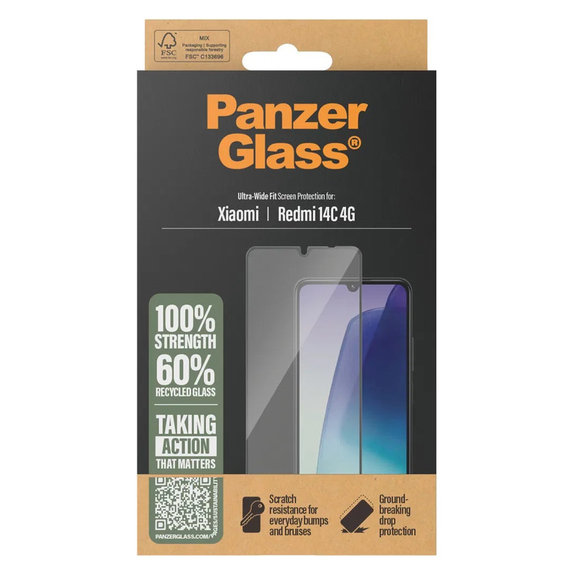 Edzett üveg UWF Xiaomi Redmi 14C 4G készülékhez, Átlátszó, PanzerGlass