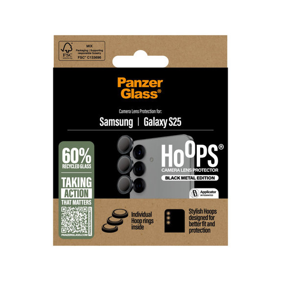 Hoops Kameralencse-védő Samsung S25 készülékhez, Fekete, PanzerGlass