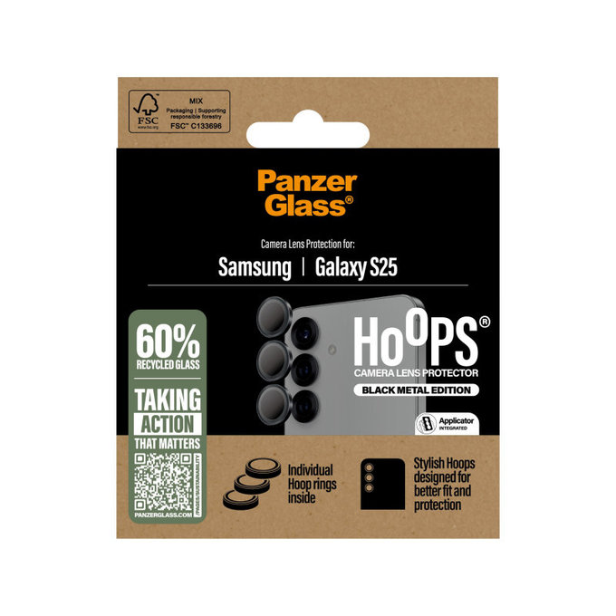 Hoops Kameralencse-védő Samsung S25 készülékhez, Fekete, PanzerGlass