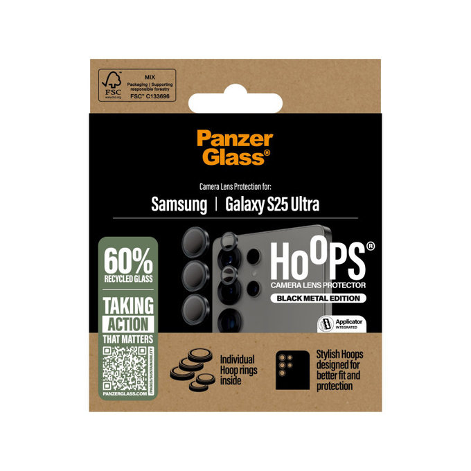 Hoops Kameralencse-védő Samsung S25 Ultra készülékhez, Fekete, PanzerGlass