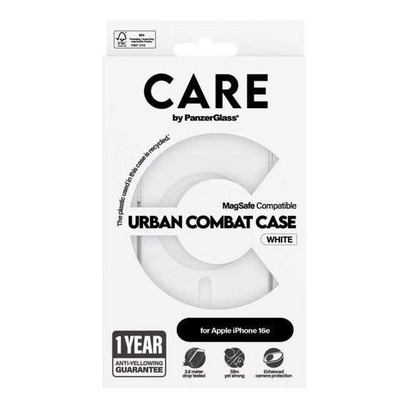 Urban Combat tok MagSafe támogatással iPhone 17e/16e készülékhez, Fehér, CARE
