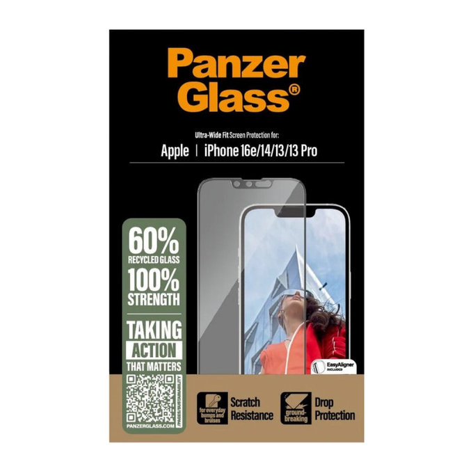 UWF edzett üveg applikátorral iPhone 17e/16e/14/13/13 Pro készülékhez, Fekete, PanzerGlass