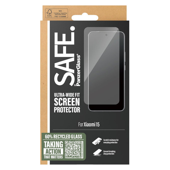 Edzett üveg UWF Xiaomi 15 készülékhez, Fekete, SAFE by PanzerGlass