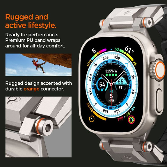 Spigen - Szíj Durapro Armor PU Apple Watch (42, 44, 45, 49mm), fekete