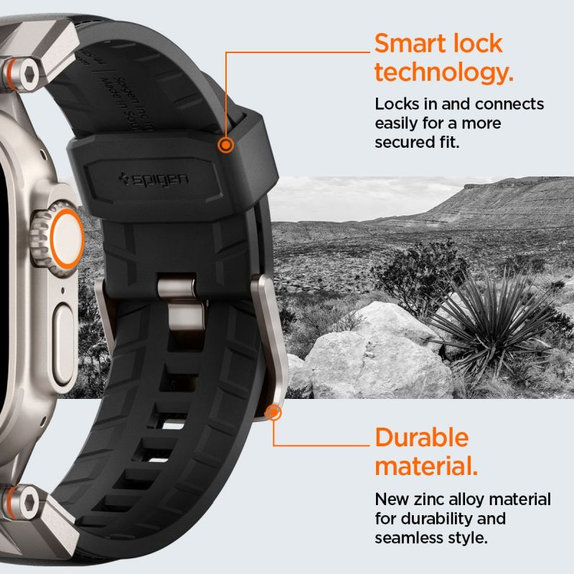 Spigen - Szíj Durapro Armor PU Apple Watch (42, 44, 45, 49mm), fekete