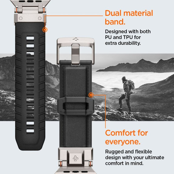 Spigen - Szíj Durapro Armor PU Apple Watch (42, 44, 45, 49mm), fekete