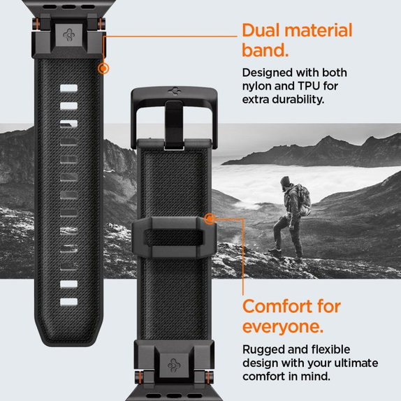 Spigen - Szíj Durapro Armor Apple Watch (42, 44, 45, 49mm), Black Edition