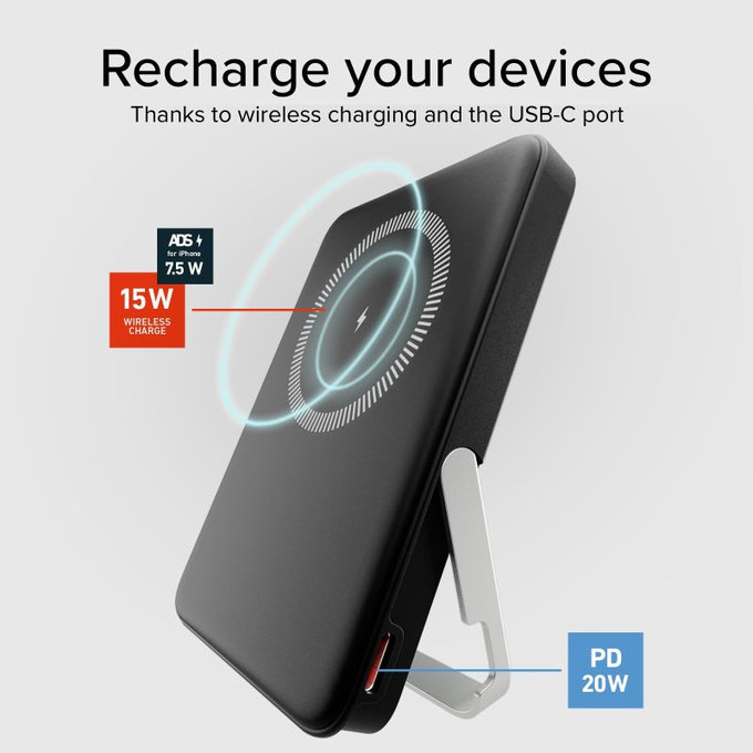 SBS - PowerBank 5000mAh, 20W, Power Delivery, Mag Stand, fekete