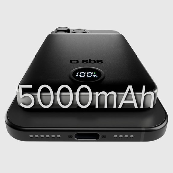 SBS - PowerBank 5000mAh, 20W, Power Delivery, Mag Stand, fekete