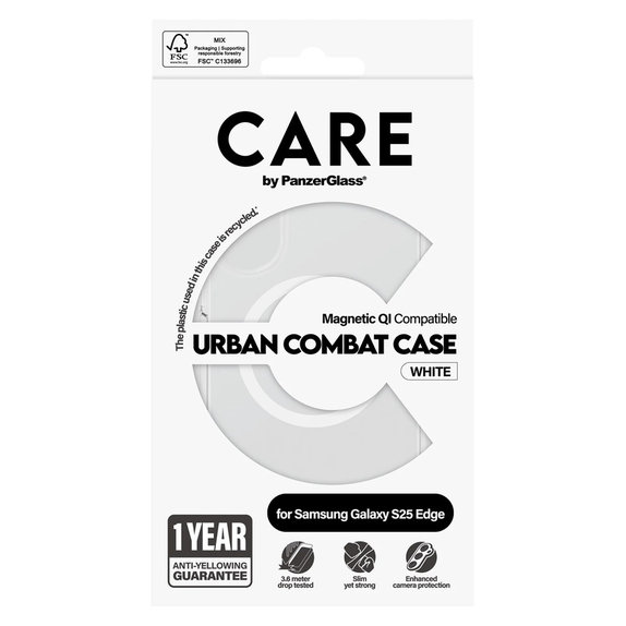Tok Urban Combat fehér QI-val Samsung Galaxy S25 Edge készülékhez, Átlátszó, PanzerGlass