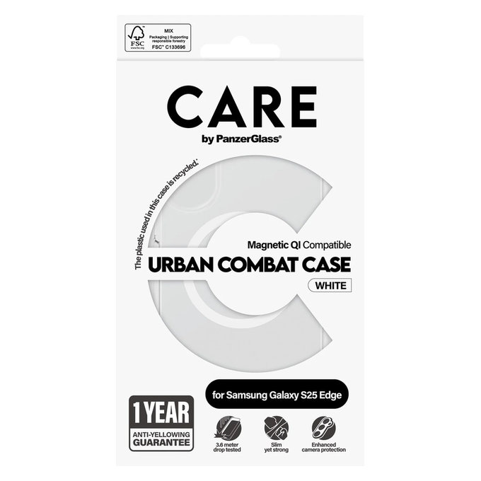 Tok Urban Combat fehér QI-val Samsung Galaxy S25 Edge készülékhez, Átlátszó, PanzerGlass