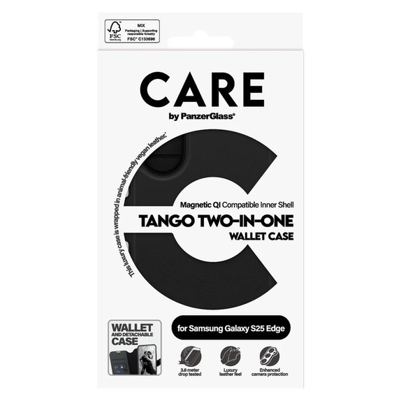 Tok Wallet Tango Two-In-One QI-val Samsung Galaxy S25 Edge készülékhez, Fekete, PanzerGlass