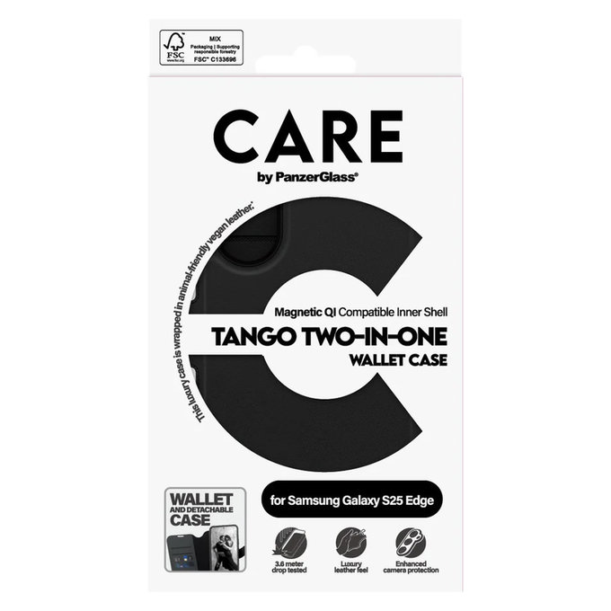 Tok Wallet Tango Two-In-One QI-val Samsung Galaxy S25 Edge készülékhez, Fekete, PanzerGlass