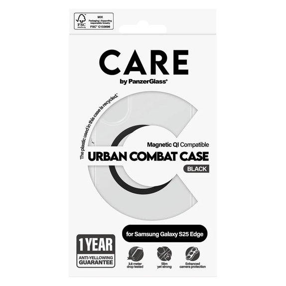 Tok Urban Combat fekete QI-val Samsung Galaxy S25 Edge készülékhez, Átlátszó, PanzerGlass