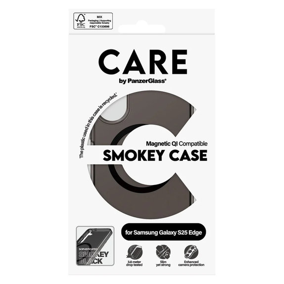 Tok Smokey fekete QI-val Samsung Galaxy S25 Edge készülékhez, Fekete, PanzerGlass