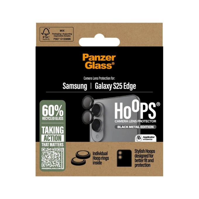 Hoops Kameralencse-védő Samsung S25 Edge készülékhez, Fekete, PanzerGlass