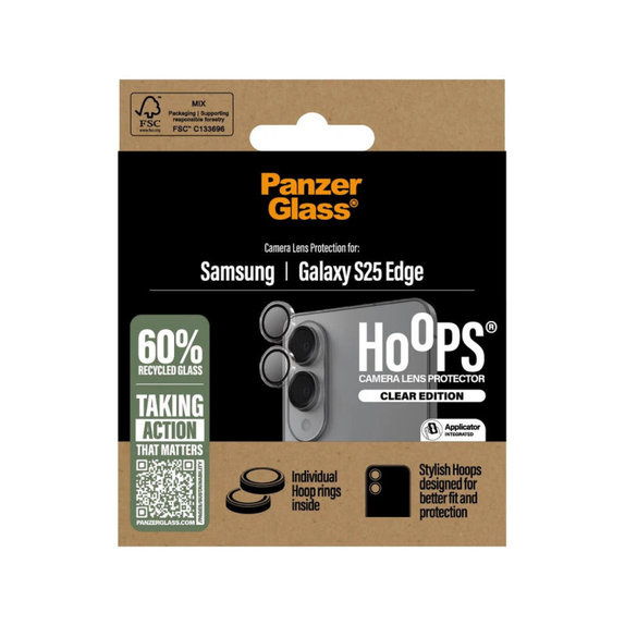 Hoops Kameralencse-védő Samsung S25 Edge készülékhez, Átlátszó, PanzerGlass