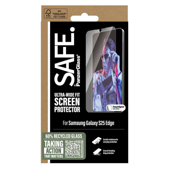 Edzett üveg UWF applikátorral Samsung Galaxy S25 Edge készülékhez, Átlátszó, SAFE by PanzerGlass