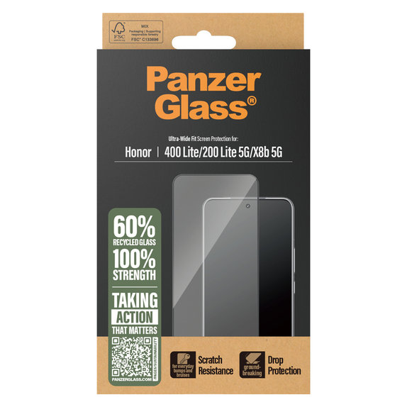 Edzett üveg UWF Honor 400 Lite készülékhez, Fekete, PanzerGlass