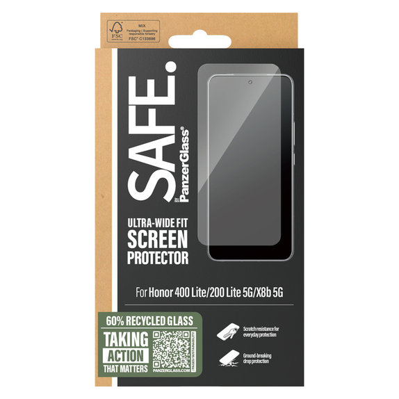 Edzett üveg UWF Honor 400 Lite készülékhez, Fekete, SAFE by PanzerGlass