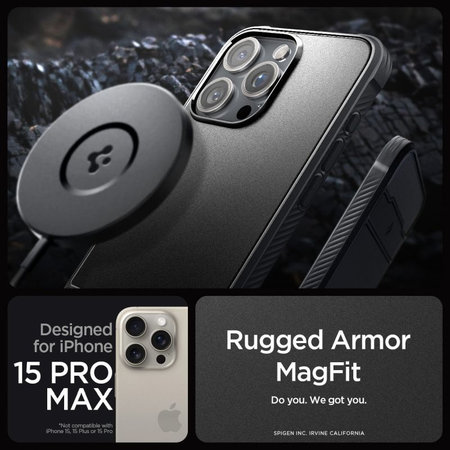 Spigen - Tok Rugged Armor MagSafe iPhone 15 Pro Max, Matte Black
