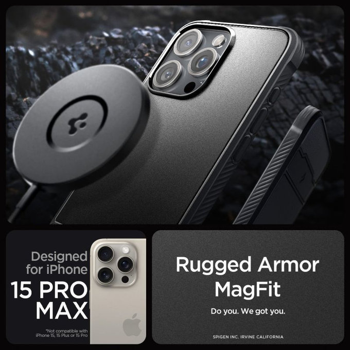 Spigen - Tok Rugged Armor MagSafe iPhone 15 Pro Max, Matte Black